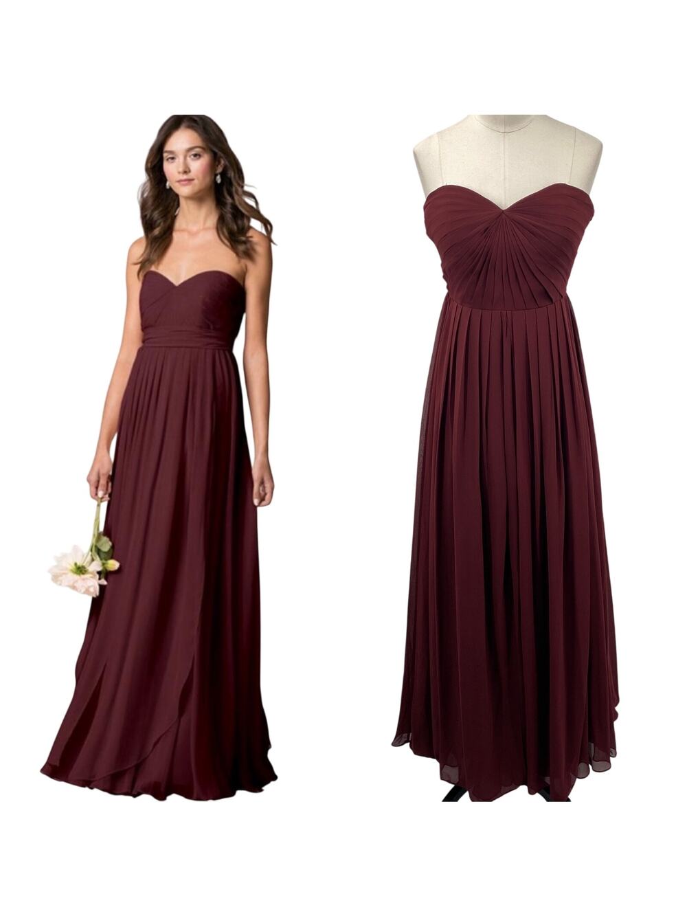 Jenny Yoo Mira Gown Strapless Chiffon Pleated Sweetheart Bodice Maroon Womens 0